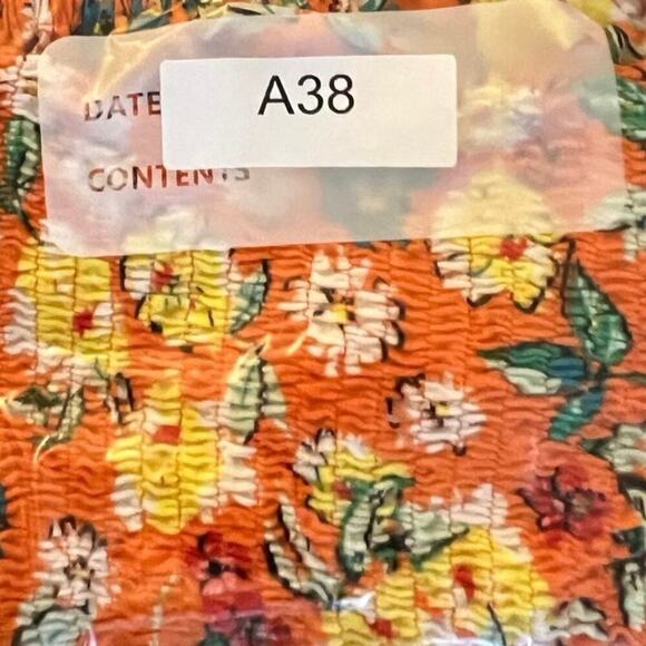 Zara Womens Balloon Sleeve Crop Top Flounce shirt Sz L Orange Floral Boho Fun - Picture 11 of 12